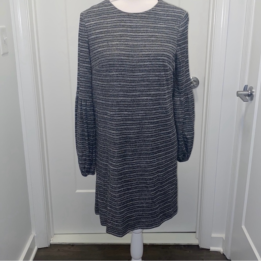 🩶 LONDON TIMES Black and Silver Balloon Sleeve Dress - Size 6P